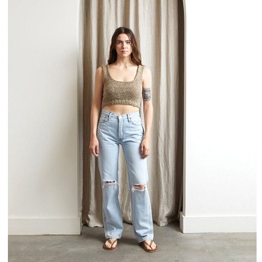 RE/DONE 90s High Rise Loose Jeans in Bleach Destroy Light Wash Denim Size 27